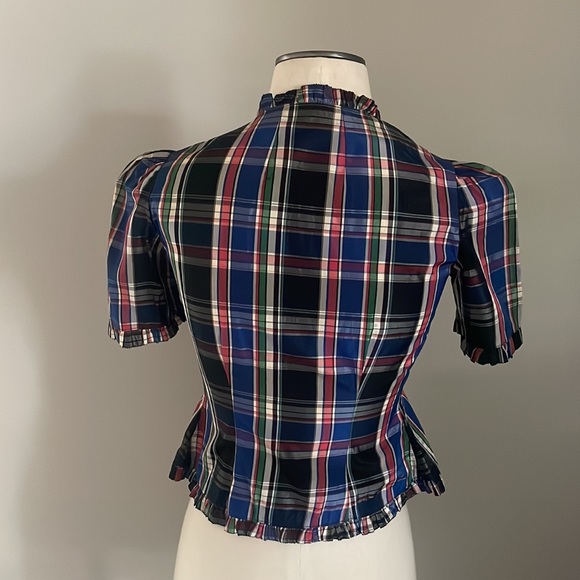 Vintage 1940’s/1950’s Black Plaid Tartan Taffetta Blouse with Ruffles & Buttons - Picture 4 of 14